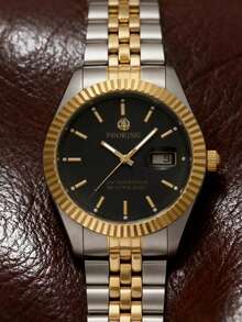 PROKING 40mm Gold Men's Watch, Japanese MIYOTA Quartz Movement, 304 Stainless Steel, Business Luxury Waterproof Calendar Wristwatch, Deluxe Classic, Suitable For Daily Decoration, Great Birthday Gift