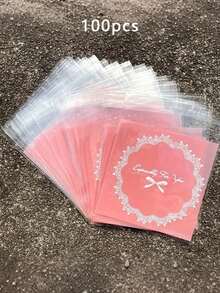100个/套 卡通花卉图案礼品包装袋，卡通塑料袋，礼品袋，粉色礼品袋，透明展示袋，适用于派对、婚礼、生日、伴娘生日、包装、透明、小尺寸、婚礼回礼、生日派对、纪念品、新娘礼物、单身派对用品、礼品包装 - 彩色 - 查看 6