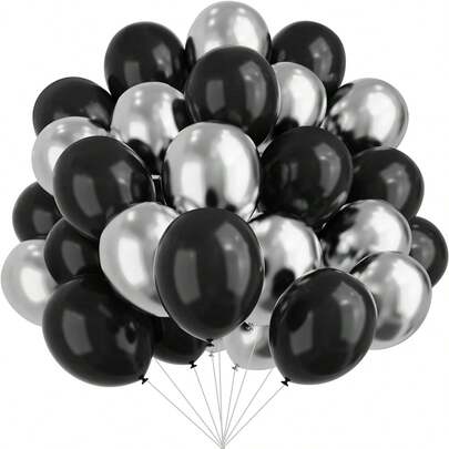 67pcs Black And Silver Balloons, 12 Inch Metallic Silver And Black Balloons, Suitable For Birthday, Retirement, Graduation Ceremony, New Year's Eve Party, Christmas Decoration - Thickened
