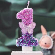 1 pieza Vela de cumpleaños con número brillante en forma de mariposa, velas de celebración de cumpleaños con diseño de mariposa degradado púrpura - Multicolor - Ver 17