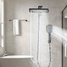 Black High Pressure Rain Dual Shower Head Combo Handheld Spray W/ Adjustable Arm - 如圖 - 查看 3