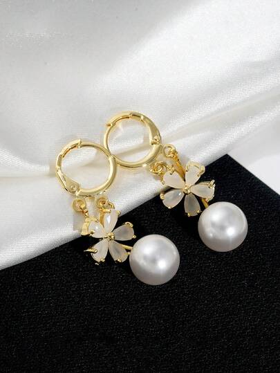 1 Pair Fashionable Floral Pearl Earrings, Suitable For Men And Women, Elegant Daily Wear, Exquisite Christmas, Holiday, Birthday Gift