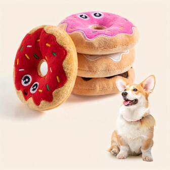 1pc Multi-Color Plush Donut Shaped Dog Toy With Squeaky Sound, Cute & Sweet, Flying Disc Suitable For Small Cats & Dogs To Play Independently Or Interact With