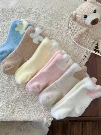 6 pares de calcetines de tripulación gruesos y cálidos forrados de felpa para bebé, otoño/invierno