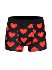 Men's Heart Print Boxer Briefs, Suitable As Valentine's Day Gift, Perfect For Boyfriend, Husband, Wedding, Confession, Daily Wear - Black - View 4