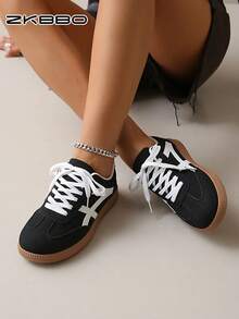 ZKBBO Women's Casual Sneakers, Flat, Lightweight, Comfortable For Fitness, Walking, Skateboarding - Black - View 4