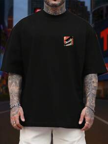 Men's High Quality Oversized T-Shirt With Turbo Charged Car Print In Premium Cotton Jersey - 黑色 - 查看 2