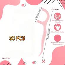 1 Box 50pcs Polyester Dental Floss Picks, Portable Deep Cleaning, Long Flossers, Travel & Daily Use Essentials Creative Fruit Flavored Dental Floss Family Pack Individually Wrapped Fresh Breath Deep Cleaning Magic Portable Colorful Dental Floss - Pink - Hồng - Xem 5