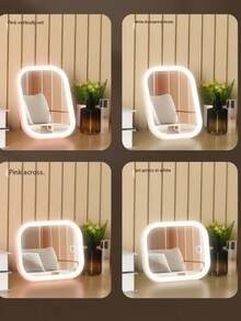 300mAh Battery Capacity LED Lighted Makeup Mirror, 3 Lighting Modes, Foldable Portable Stand, Adjustable Brightness Touch Control, High Definition Smart Rotating Travel Makeup Mirror, Rechargeable High Capacity Battery, Ideal For Dorm, Desk, Bedroom, Perfect Christmas Or Valentine's Day Gift For Women, Personalized Present - Multicolor - View 5