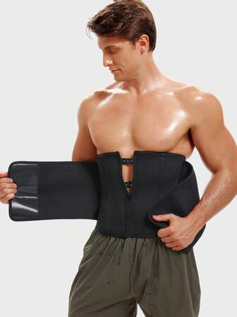 1条男士氯丁橡胶材质运动腰带，内置7根钢骨，提供腹部支撑和腰部收紧，适合日常运动穿着。