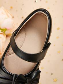 Elegant Black Bow Decor Flat Shoes, For Outdoor Party & Activity, Toddler/Kids, Autumn/Winter - Black - View 6