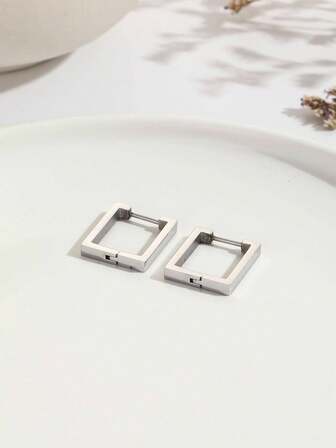1对女士时尚方形耳环，简约别致几何设计日常配饰 - 魅力珠宝