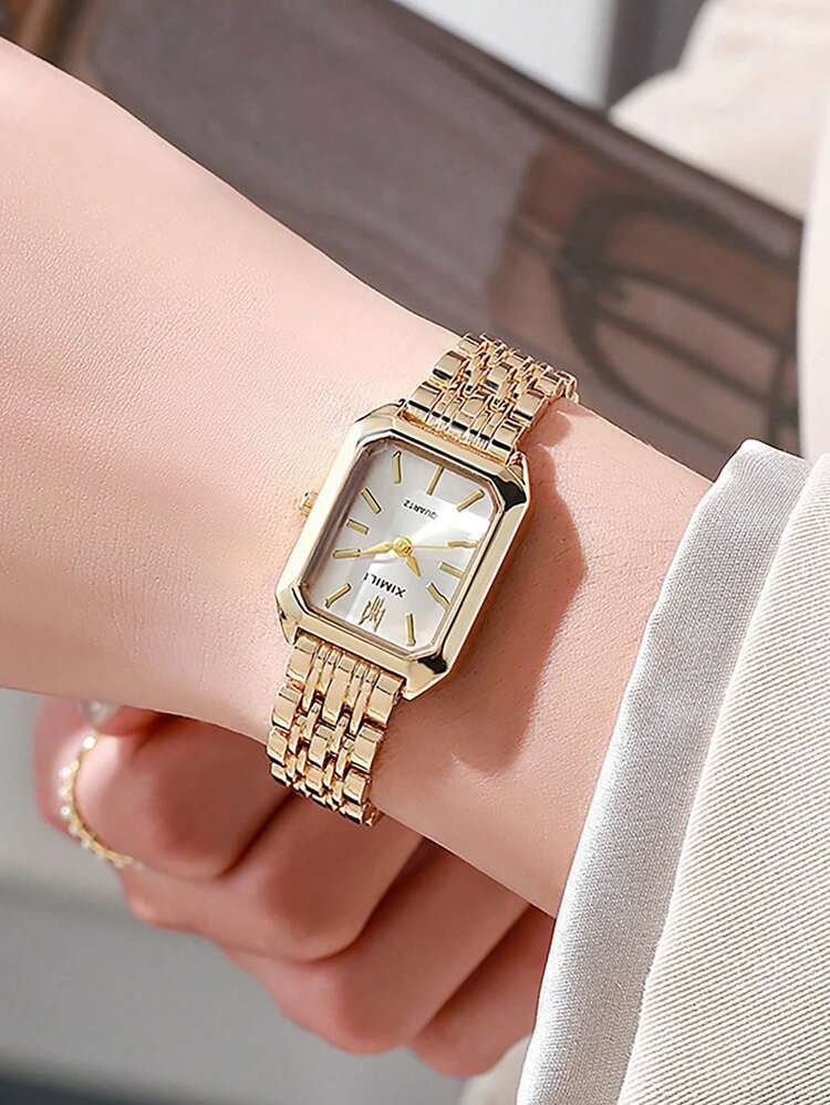 4pcs Women's Fashion Casual Quartz Wrist Watch Set With Square Roman Numeral Dial And Steel Strap, Elegant And Minimalist (Set Does Not Include Watch Box) - Gold - View 14