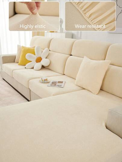 1件装四季通用弹力沙发套，雪尼尔面料防滑全包覆式沙发座垫套，浅灰色沙发毯，可机洗，防尘，防褪色，家居装饰，宠物友好，适用于卧室、办公室、客厅、L型贵妃椅和1-4人沙发，也可手洗。