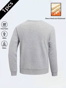 男士休闲保暖圆领卫衣，秋冬季 - 灰色 - 查看 3