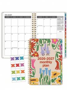 Trees Planificador mensual 2026-2027 tamaño A5, calendario de 24 meses con pestañas mensuales, papel grueso, cubierta minimalista, espiral dorada resistente, perfecto para organización en el trabajo, la escuela y el hogar, útiles de oficina