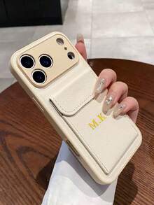 1pc Customized Luxury Litchi Texture Flip Cover Card Holder Phone Case, Personalized Letter Name, Compatible With IPhone 17 16 15 14 13 12 11 Pro Max 16 Plus 17 Air, Full Camera Protection Anti-Drop Phone Case
