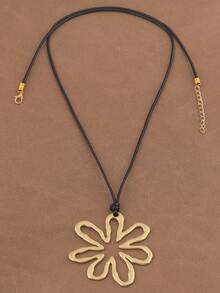 1 pezzo Collana con ciondolo a fiore grande aperto e vuoto, colore opaco oro/argento, pendenti floreali geometrici asimmetrici minimalisti, collana con corda cerata, adatta per uso quotidiano delle donne - Oro e argento - Visualizzare 5