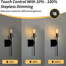 1pc Battery Powered Wireless Wall Light With Remote Control, Dimmable, Rechargeable, Black, Suitable For Living Room, Bedroom, Hallway, Cabin, Includes Bulb - 52cm - View 11
