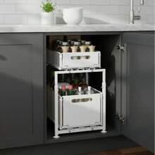 Organizador de 2 niveles debajo del fregadero con cajones de metal extraíbles, gabinete de almacenamiento de hierro para cocina y baño, altura ajustable, blanco - Blanco - Ver 4