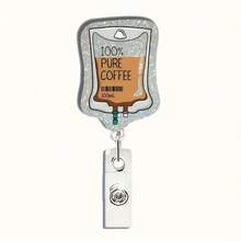 2D Flat Humorous "100% Pure Coffee" Acrylic Retractable Badge Holder - Suitable For Nurses, Workers, Doctors, LPN Caregivers| Funny And Durable ID Badge Design| A Great Gift Choice - A - View 11