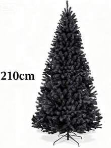 Árbol de Navidad artificial, 210 cm, abeto realista de alta calidad sin luces, decoración navideña con ramas densas, base de metal - abeto negro. - Verde Oscuro - Ver 3