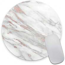 Premium Textured Round  Pad - White Rose Gold Marble, Washable With Lycra Cloth, Non-Slip Rubber Base For Wireless ,04WhiteRoseGoldMarble - 04WhiteRoseGoldMarble - View 1