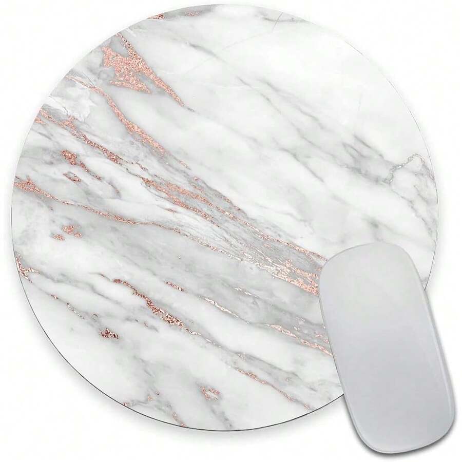 Premium Textured Round Pad - White Rose Gold Marble, Washable With Lycra Cloth, Non-Slip Rubber Base For Wireless ,04WhiteRoseGoldMarble - 04WhiteRoseGoldMarble - View 1