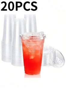 20 piezas de vasos de plástico transparentes reutilizables con tapas para beber, para café helado, batidos, malteadas, bebidas frías - transparente - Ver 6