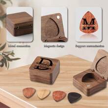 1 PC Personalized Guitar Picks, Custom Wooden Guitar Pick Case Box With Engraving, Wood Guitar Pick Organizer Music Gift For Guitarist Musician - Walnut - View 7