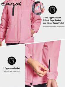 Cavva Women's Thermal Lined Jacket Waterproof Windproof Warm Snow Skiing Multi-Pockets Hooded Winter Coat Hiking Camping Mountaining Windbreaker - Pink - View 7