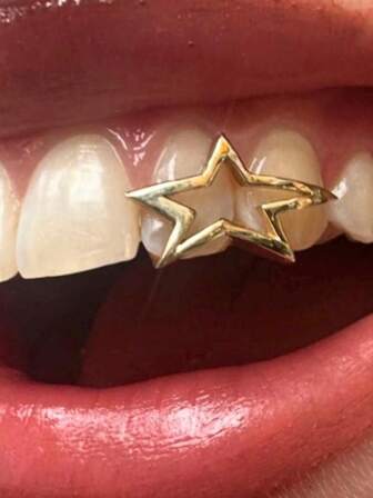 2pcs Hollow Star Shiny Micro-Inlaid Zirconia Glittering Hip Hop Tooth Jewelry, Fashion Party Nightclub Accessory, Christmas & Valentine's Day Gift, Unisex