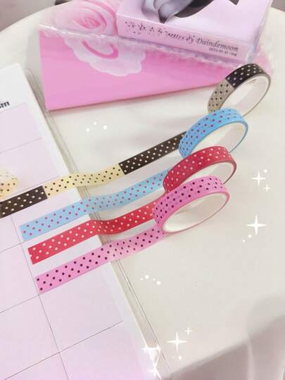 1pc Set Of Polka Dot & Paper Washi Tape, Whole Roll, Korean Style Scrapbooking Decorative Stickers, 9mm*3m