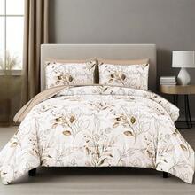 3 Pieces Comforter Set Queen King Size, Brown Leaves Bed In A Bag Blue Comforter Set, Soft Lightweight Bedding Set (1 Comforter, 2 Pillowcases),Wedding Items,Valentines Day Home Bed Room Decor,Easter Ramadan Gifts, All Season - 棕色 - 查看 1