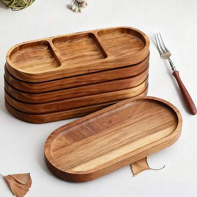6 Elegant Solid Wood Circular Trays - Japanese Style, Perfect For Desserts, Snacks, And Fruits, Durable Wooden Display Tray