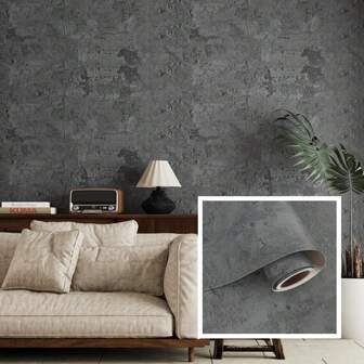 1 Roll Matte Grey Industrial Coffee Style Wallpaper Peel And Stick Waterproof Heat Resistant Vinyl Self Adhesive Wallpaper For Countertops Cabinets Kitchen Bedroom Bathroom Living Room Furniture Home Decor