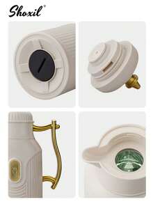 shoxil 1pc Large-Capacity Insulated Kettle, Gold-Plated Style Teapot, Coffee Kettle, Hot Water Bottle, Press-Type Glass Inner Liner Insulated Flask
