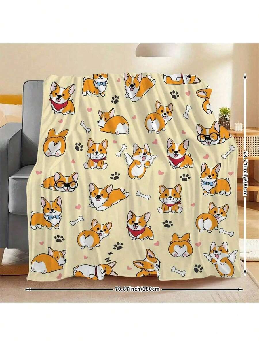 Cozy Corgi Dog Blanket - Ultra-Soft Flannel Throw With Corgi Puppies & Hearts, Paw Prints & Bone Patterns - All-Season Warmth For Couch, Bed, Camping, Travel - Beige & Brown Corgi Design - Perfect Gift For Dog Lovers (Birthday, Christmas, Valentine's, Mother's Day) - Available In 30x40, 40x50, 50x60, 60x80 - Machine Washable & Shed-Resistant - Ideal For Home Decor & Travel, Border Collie Blanket
