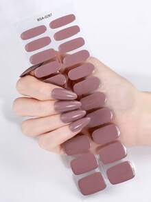 22片装免UV凝胶美甲贴纸，裸米色，沙龙级品质，易于粘贴和卸除，非常适合忙碌的女性在家DIY美甲，是送给女性的理想礼物。 - 棕色 - 查看 3