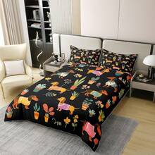 % Cotton Pink Dachshund Comforter Cover, Flower Floral Bedding Set, Kawaii Sausage Dog Duvet Cover, Lovely Puppy Quilt Cover, Soft Comfy, Dachshund Bedding - 黑色 黃色 紅色 - 查看 8