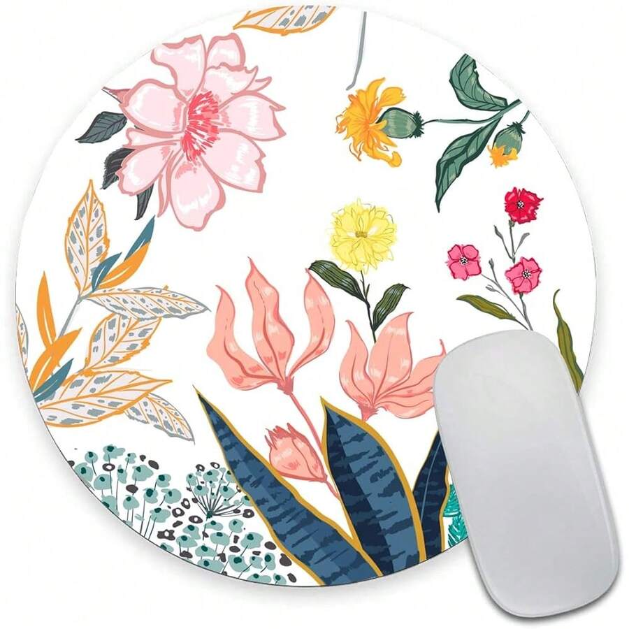 Pad, Floral Pad, Round Computer Mat With Design, Non-Slip Rubber Base Pad, Waterproof Office Pads For Women,28Flowers - 28Flowers - View 1