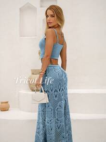 Women's Midi Dress, Knit With Lace, Party, Beach, Sophisticated, New Year's Eve, Christmas, Vacation, Beach, Wedding, Bridesmaid - 淺藍色 - 查看 5