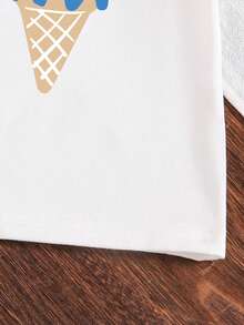 Young Girl Cartoon Print Round Neck Short Sleeve Top And Skirt Set - White - View 4