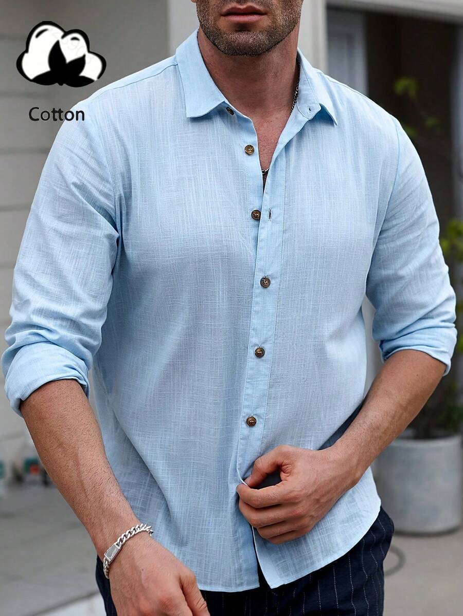 Men's Textured Casual Button-Down Long Sleeve Shirt