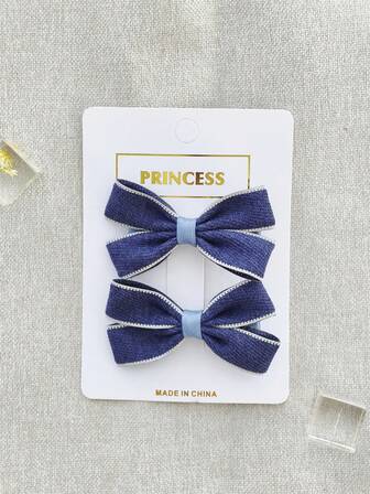 2个蓝色蝴蝶结发夹，甜美侧刘海发夹发饰