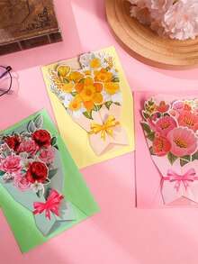 3pcs (Random Style) 3D Greeting Cards For New Year, Holiday, Floral Bouquet, Valentine's Day, Christmas, Thanksgiving, Message Cards, Gifts