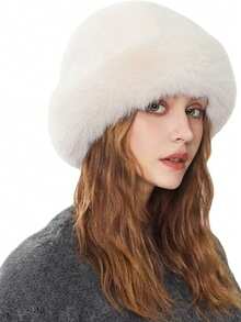 Ladies Fall Winter Plush Beanie Thermal Slimming Face Universal Imitation Mink Earmuff Fisherman Hat Lightweight Pile Fabric Headgear For Daily Outfit Windproof Design Fashionable - 白色 - 查看 2