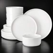 12pcs Premium Porcelain Dinnerware Set, Service For 4 - Ivory White-12 Pcs - View 12