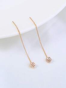 1 Cặp bông tai xỏ lỗ tua rua đính đá Cubic Zirconia hình lục giác vàng dành cho nữ - Vàng - Xem 6