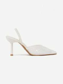 Open-Toe Pumps With Pearl And Sequin Appliques - White - View 3